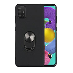 Ultra-thin Silicone Gel Soft Case Cover with Magnetic Finger Ring Stand A02 for Samsung Galaxy A71 5G Black