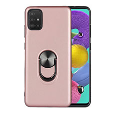 Ultra-thin Silicone Gel Soft Case Cover with Magnetic Finger Ring Stand A02 for Samsung Galaxy A71 5G Rose Gold