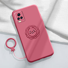 Ultra-thin Silicone Gel Soft Case Cover with Magnetic Finger Ring Stand A02 for Vivo V20 Pro 5G Red Wine