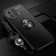 Ultra-thin Silicone Gel Soft Case Cover with Magnetic Finger Ring Stand A02 for Xiaomi Mi 11 Pro 5G Black