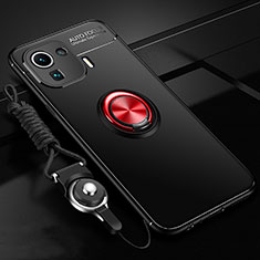 Ultra-thin Silicone Gel Soft Case Cover with Magnetic Finger Ring Stand A02 for Xiaomi Mi 11 Pro 5G Red and Black