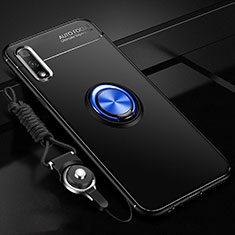 Ultra-thin Silicone Gel Soft Case Cover with Magnetic Finger Ring Stand A03 for Huawei Honor 9X Blue and Black
