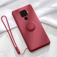 Ultra-thin Silicone Gel Soft Case Cover with Magnetic Finger Ring Stand A03 for Huawei Mate 30 Lite Red Wine