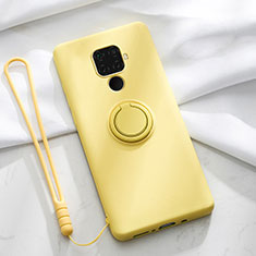 Ultra-thin Silicone Gel Soft Case Cover with Magnetic Finger Ring Stand A03 for Huawei Nova 5i Pro Yellow
