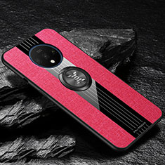 Ultra-thin Silicone Gel Soft Case Cover with Magnetic Finger Ring Stand A03 for OnePlus 7T Red