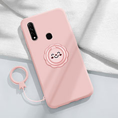 Ultra-thin Silicone Gel Soft Case Cover with Magnetic Finger Ring Stand A03 for Oppo A31 Pink
