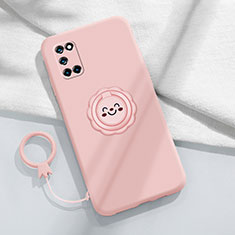 Ultra-thin Silicone Gel Soft Case Cover with Magnetic Finger Ring Stand A03 for Oppo A72 Pink