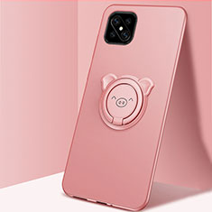 Ultra-thin Silicone Gel Soft Case Cover with Magnetic Finger Ring Stand A03 for Oppo A92s 5G Rose Gold