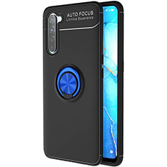 Ultra-thin Silicone Gel Soft Case Cover with Magnetic Finger Ring Stand A03 for Oppo Find X2 Lite Blue and Black