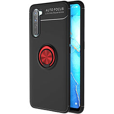 Ultra-thin Silicone Gel Soft Case Cover with Magnetic Finger Ring Stand A03 for Oppo Find X2 Lite Red and Black