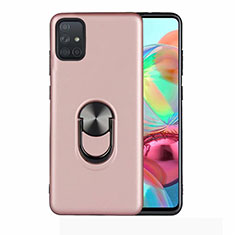 Ultra-thin Silicone Gel Soft Case Cover with Magnetic Finger Ring Stand A03 for Samsung Galaxy A71 5G Rose Gold
