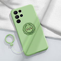 Ultra-thin Silicone Gel Soft Case Cover with Magnetic Finger Ring Stand A03 for Samsung Galaxy S22 Ultra 5G Matcha Green