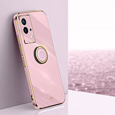 Ultra-thin Silicone Gel Soft Case Cover with Magnetic Finger Ring Stand A03 for Vivo iQOO 8 Pro 5G Pink