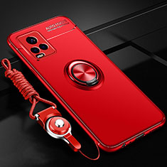 Ultra-thin Silicone Gel Soft Case Cover with Magnetic Finger Ring Stand A03 for Vivo V20 Pro 5G Red