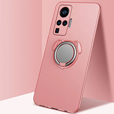 Ultra-thin Silicone Gel Soft Case Cover with Magnetic Finger Ring Stand A03 for Vivo X50 Pro 5G Rose Gold