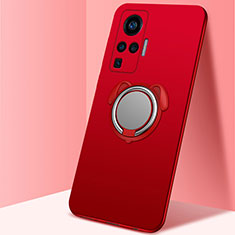 Ultra-thin Silicone Gel Soft Case Cover with Magnetic Finger Ring Stand A03 for Vivo X51 5G Red