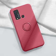 Ultra-thin Silicone Gel Soft Case Cover with Magnetic Finger Ring Stand A03 for Vivo Y50 Red