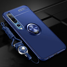 Ultra-thin Silicone Gel Soft Case Cover with Magnetic Finger Ring Stand A03 for Xiaomi Mi 10 Pro Blue