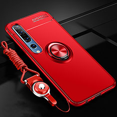 Ultra-thin Silicone Gel Soft Case Cover with Magnetic Finger Ring Stand A03 for Xiaomi Mi 10 Pro Red