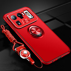 Ultra-thin Silicone Gel Soft Case Cover with Magnetic Finger Ring Stand A03 for Xiaomi Mi 11 Ultra 5G Red