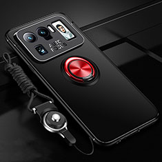 Ultra-thin Silicone Gel Soft Case Cover with Magnetic Finger Ring Stand A03 for Xiaomi Mi 11 Ultra 5G Red and Black