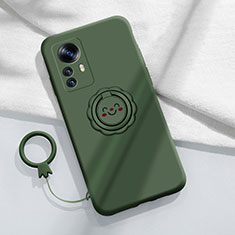Ultra-thin Silicone Gel Soft Case Cover with Magnetic Finger Ring Stand A03 for Xiaomi Mi 12 5G Green