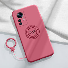 Ultra-thin Silicone Gel Soft Case Cover with Magnetic Finger Ring Stand A03 for Xiaomi Mi 12 5G Red