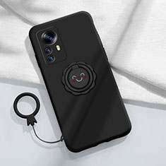 Ultra-thin Silicone Gel Soft Case Cover with Magnetic Finger Ring Stand A03 for Xiaomi Mi 12X 5G Black