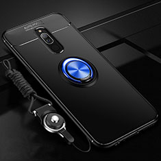 Ultra-thin Silicone Gel Soft Case Cover with Magnetic Finger Ring Stand A03 for Xiaomi Redmi 8 Blue and Black