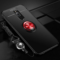 Ultra-thin Silicone Gel Soft Case Cover with Magnetic Finger Ring Stand A03 for Xiaomi Redmi 8 Red and Black