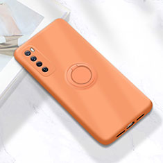 Ultra-thin Silicone Gel Soft Case Cover with Magnetic Finger Ring Stand A04 for Huawei Nova 7 5G Orange