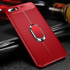 Ultra-thin Silicone Gel Soft Case Cover with Magnetic Finger Ring Stand A04 for Oppo A12e Red