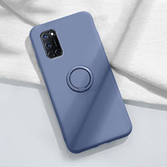 Ultra-thin Silicone Gel Soft Case Cover with Magnetic Finger Ring Stand A04 for Oppo A52 Gray