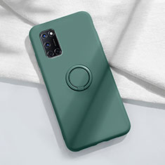 Ultra-thin Silicone Gel Soft Case Cover with Magnetic Finger Ring Stand A04 for Oppo A52 Green