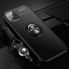 Ultra-thin Silicone Gel Soft Case Cover with Magnetic Finger Ring Stand A04 for Oppo A92s 5G Black