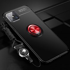 Ultra-thin Silicone Gel Soft Case Cover with Magnetic Finger Ring Stand A04 for Oppo A92s 5G Red and Black