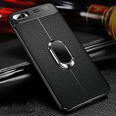 Ultra-thin Silicone Gel Soft Case Cover with Magnetic Finger Ring Stand A04 for Oppo AX5 Black