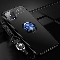 Ultra-thin Silicone Gel Soft Case Cover with Magnetic Finger Ring Stand A04 for Oppo Reno4 Z 5G Blue and Black