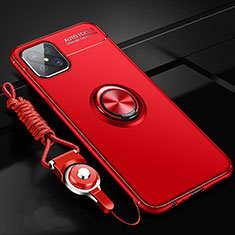 Ultra-thin Silicone Gel Soft Case Cover with Magnetic Finger Ring Stand A04 for Oppo Reno4 Z 5G Red