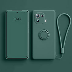 Ultra-thin Silicone Gel Soft Case Cover with Magnetic Finger Ring Stand A04 for Xiaomi Mi 11 Pro 5G Green