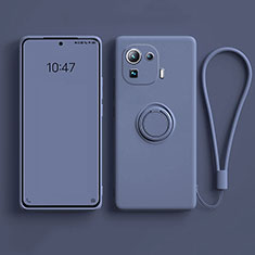Ultra-thin Silicone Gel Soft Case Cover with Magnetic Finger Ring Stand A04 for Xiaomi Mi 11 Pro 5G Lavender Gray