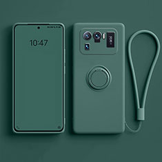 Ultra-thin Silicone Gel Soft Case Cover with Magnetic Finger Ring Stand A04 for Xiaomi Mi 11 Ultra 5G Green