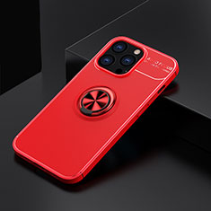 Ultra-thin Silicone Gel Soft Case Cover with Magnetic Finger Ring Stand A05 for Apple iPhone 13 Pro Max Red