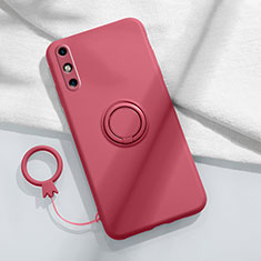 Ultra-thin Silicone Gel Soft Case Cover with Magnetic Finger Ring Stand A05 for Huawei Enjoy 10e Red Wine