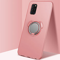 Ultra-thin Silicone Gel Soft Case Cover with Magnetic Finger Ring Stand A05 for Oppo A52 Rose Gold