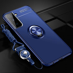 Ultra-thin Silicone Gel Soft Case Cover with Magnetic Finger Ring Stand A05 for Samsung Galaxy S21 FE 5G Blue
