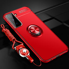 Ultra-thin Silicone Gel Soft Case Cover with Magnetic Finger Ring Stand A05 for Samsung Galaxy S22 5G Red