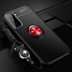 Ultra-thin Silicone Gel Soft Case Cover with Magnetic Finger Ring Stand A05 for Samsung Galaxy S23 5G Red and Black