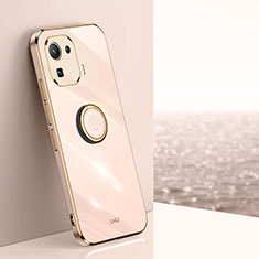 Ultra-thin Silicone Gel Soft Case Cover with Magnetic Finger Ring Stand A05 for Xiaomi Mi 11 Pro 5G Gold