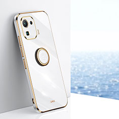 Ultra-thin Silicone Gel Soft Case Cover with Magnetic Finger Ring Stand A05 for Xiaomi Mi 11 Pro 5G White